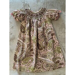 Claire & Charlie Dress‎ Girls 3 Pink Green Paisley Hand Smocked Cotton Bishop